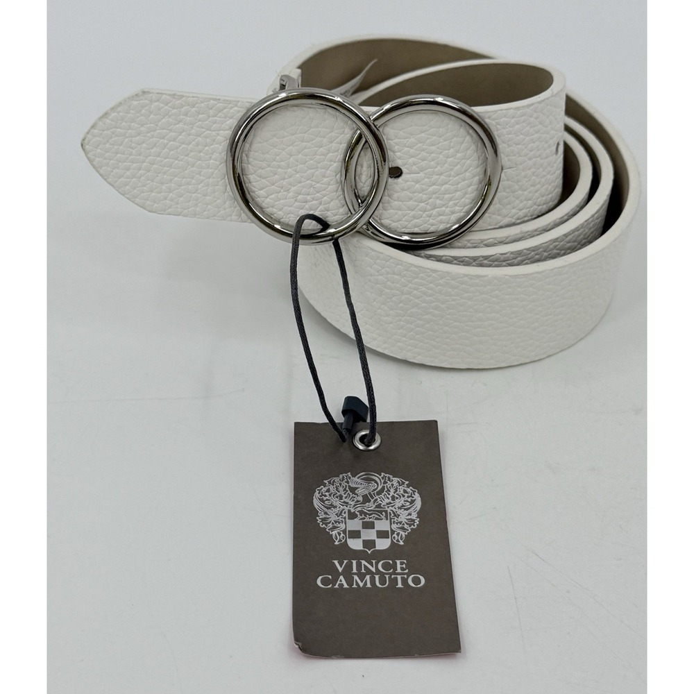 Vince Camuto Double Chrome Circle Buckle & White Belt Women's Medium NWT New